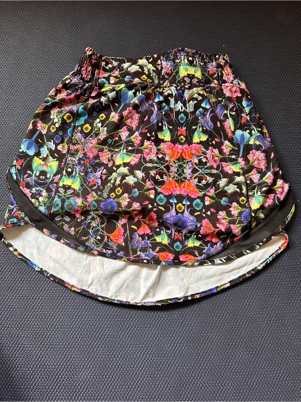 Lululemon Neon Floral Print Black Mini Skirt